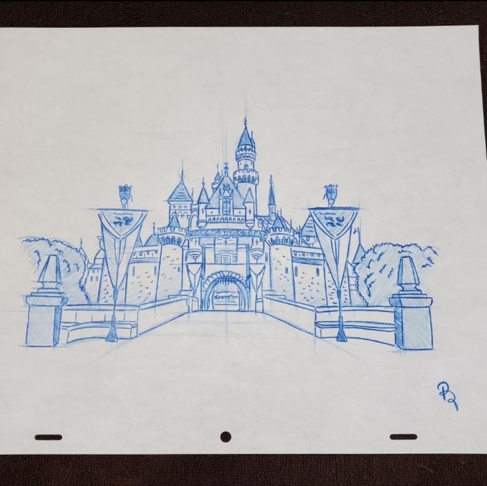 Disneyland Sleeping Beauty Castle Drawing/Sketch Disney Art Signed Handdrawn